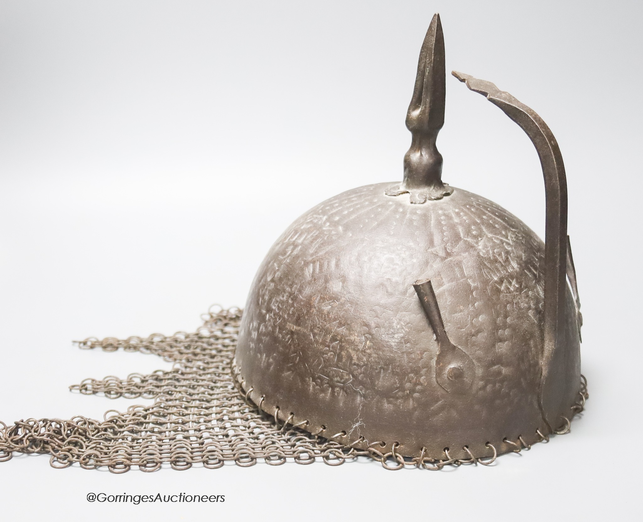 An Indian Mughal iron and chain helmet, Khula Khud
